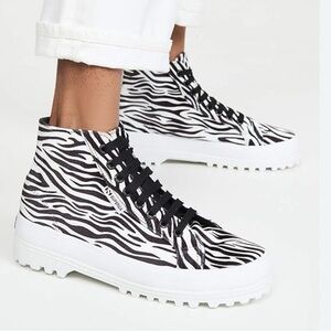 NEW Superga | Zebra High Top Sneakers Black White‎ Sz 40/9